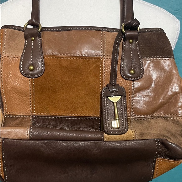 Fossil Patchwork Leather Shoulder Bag - Brown and Tan - Picture 1 of 2